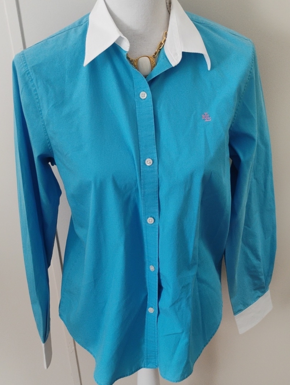 Lauren Ralph Lauren Turquoise Dress Shirt with White Contrast Collar